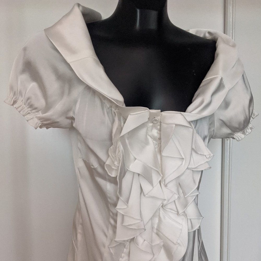 Satin ruffled peplum blouse